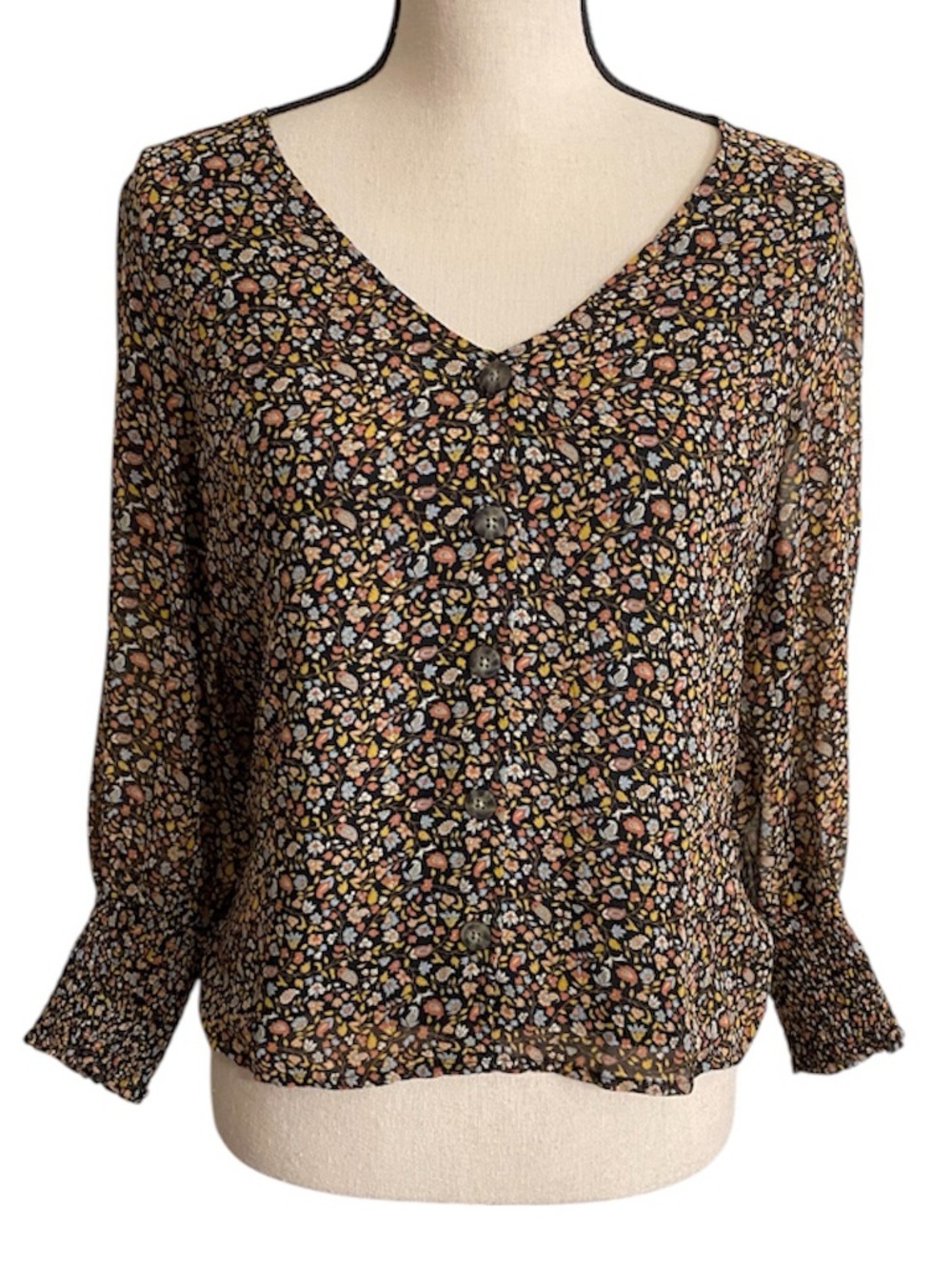 Madewell Blouse Women's Small Sheer Paisley Georgette Smocked-Cuff Cottagecore